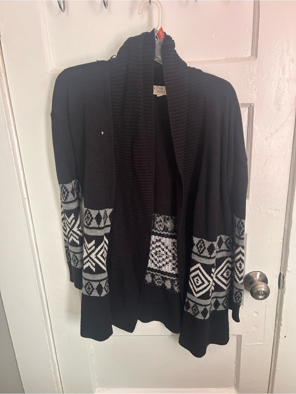 Black Open Front Cardigan with Fair Isle Pattern